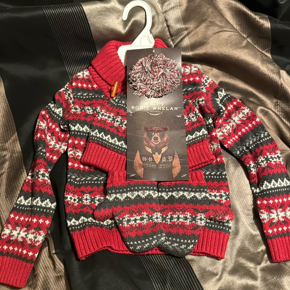 Rorie Whelan boys sweater hat and mitten set 2T